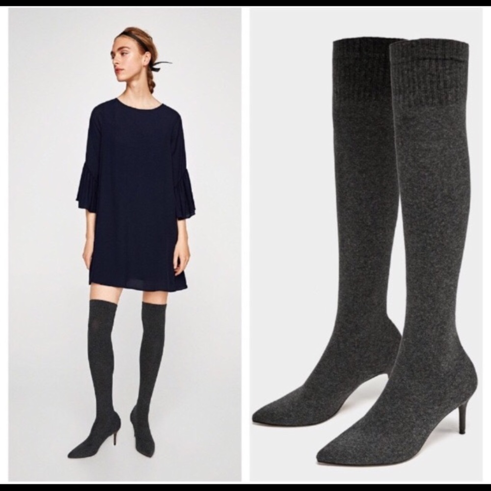 Zara over the knee sock boots/Heels NWT US 8
